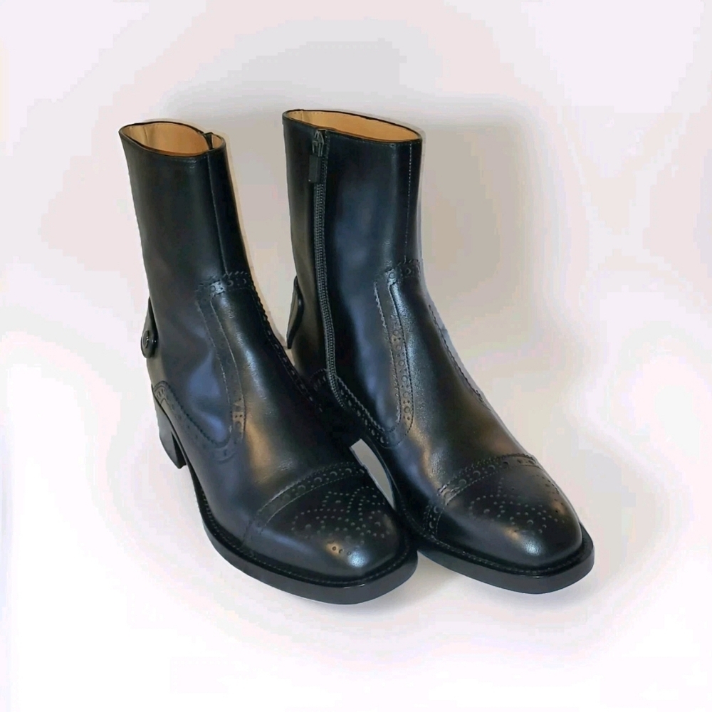 New Dior D-Folk Black Heeled Ankle Boot Black Calfskin, Women's EU 39, US 8.5